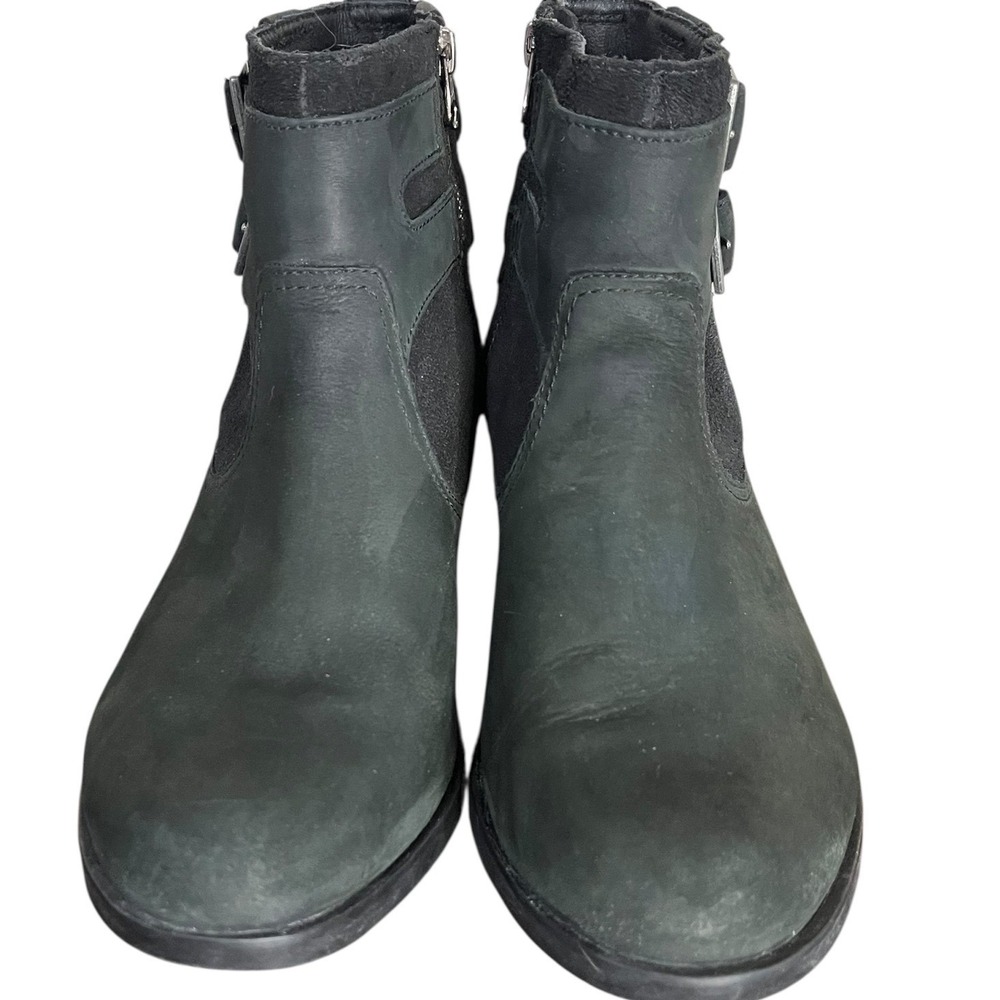 Sorel Lolla Ankle Bootie Black SuedeLeather Side Zip Buckle Detail Women's 9 - Picture 2 of 10